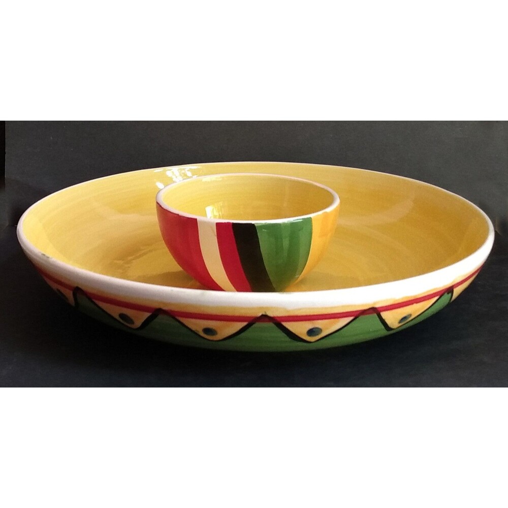 Vintage Parini 2-piece Dip & Chip Set Party Platter Tex Mex- in Orig. Box